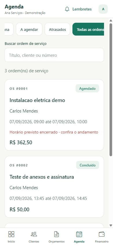 Tela real da agenda do Prestto com atendimentos da conta de demonstração.